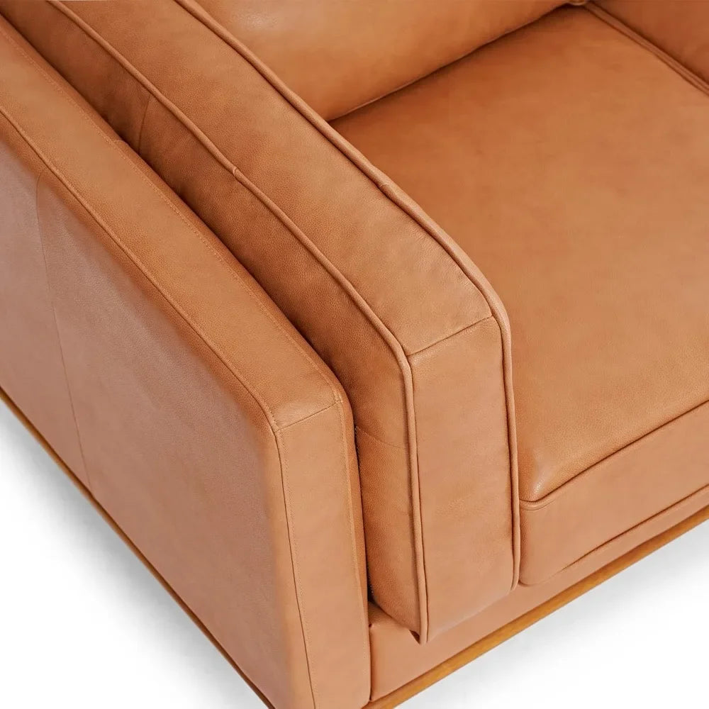 Full Leather Sofa 88”-Pure Full Italian Nappa Leather Couch,Solid Wood Accent,Ultimate Comfort,Cognac Tan Living Room Furniture