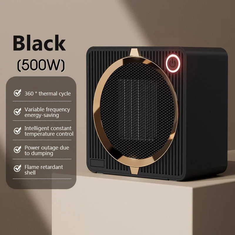 500W Electric Heater PTC Ceramic Heating Hot Air Blower Home Room Small Desktop Fan Heater Winter Low-power Electric Warm Stove
