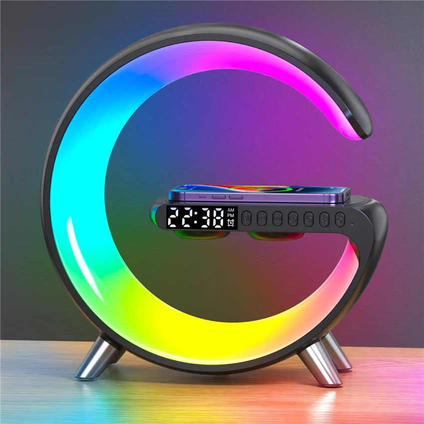 Wireless Charger Stereo Bluetooth Speaker  Night Light Alarm Clock For iPhone Fast Charging
