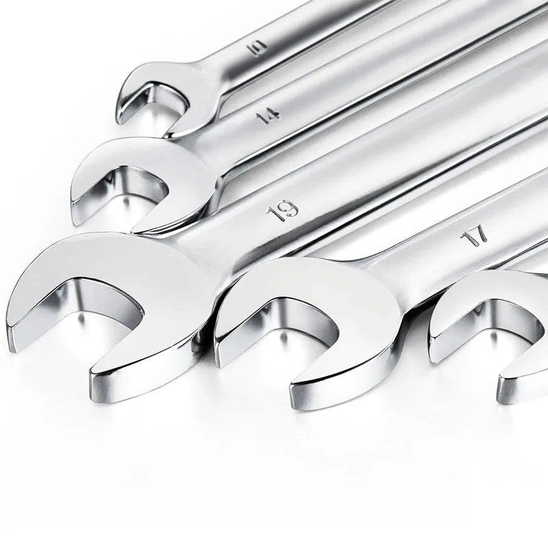 Ratcheting Wrench Set Metric and Standard 12 Point Box End Combination Spanner Gear Wrench Garage Tool Set CR-V Full Polished