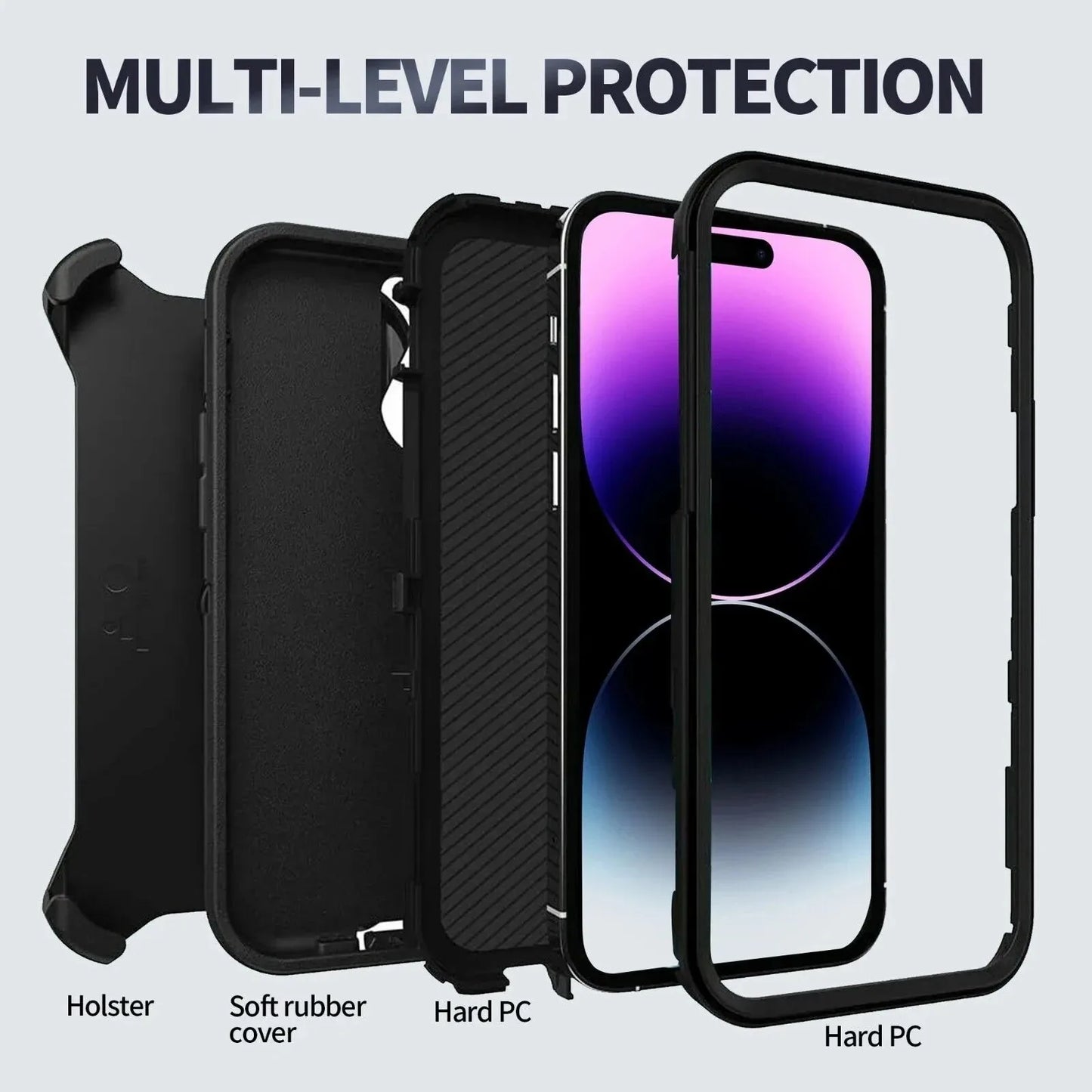 3 In 1 Heavy Shockproof PC TPU Rugged Phone Case with Belt Clip for iPhone 14 13 12 11 15 16 Pro Max Mini XR XS Max X SE 7 8 Plus