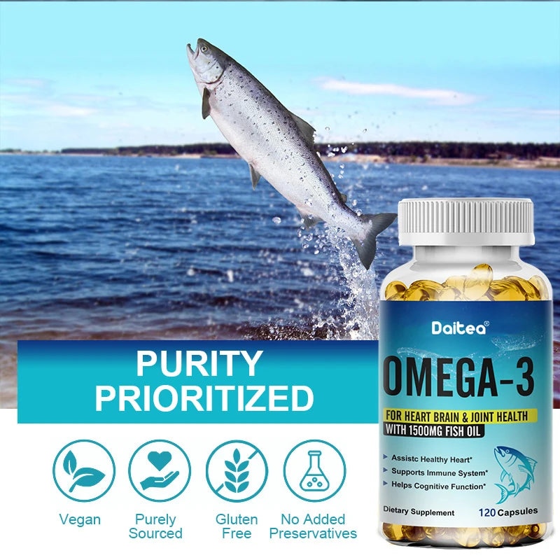 Daitea OMEGA-3, fish oil Including EPA and DHA, Helps Brain, Heart, Immune System,