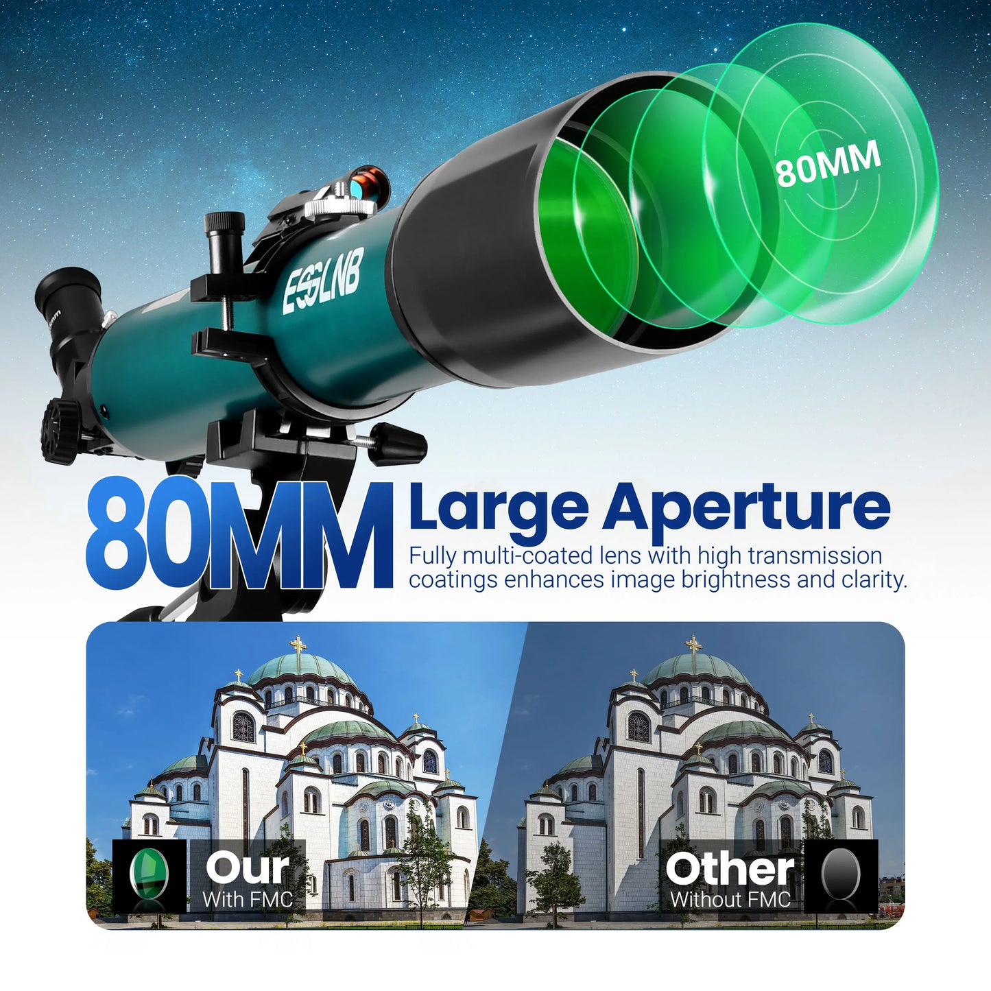 70080 Astronomical Telescope 80mm Lens 210X Moon Watching Mobile Holder Stargazing App for Adults and Kids Gift