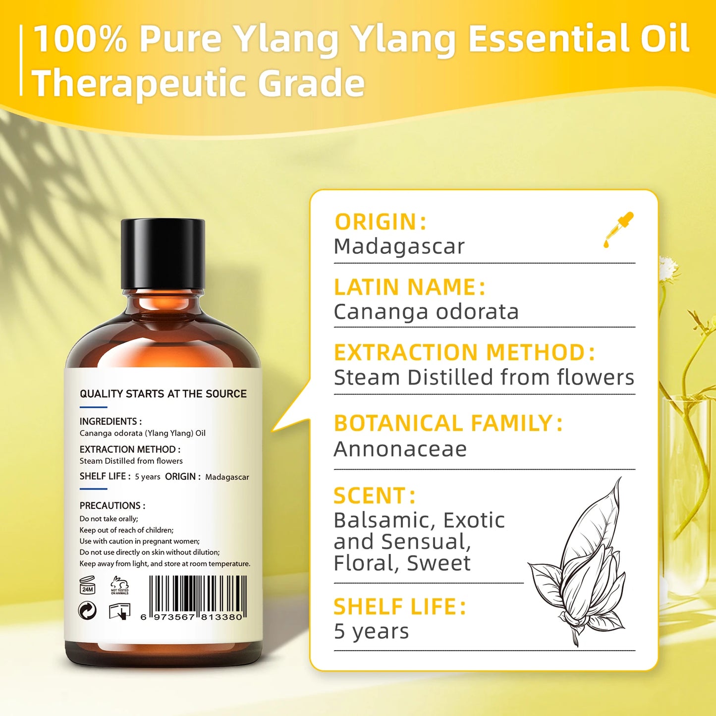HIQILI 100ML Ylang Ylang Essential Oils for Aromatherapy
