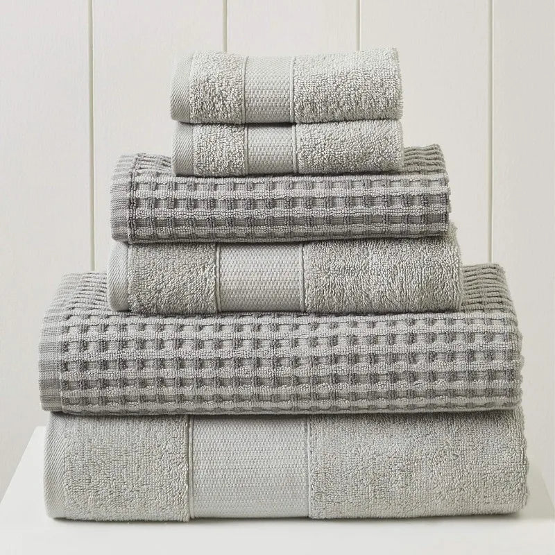 6-Piece Yarn Dyed Cobblestone Jacquard Towel Set Flax