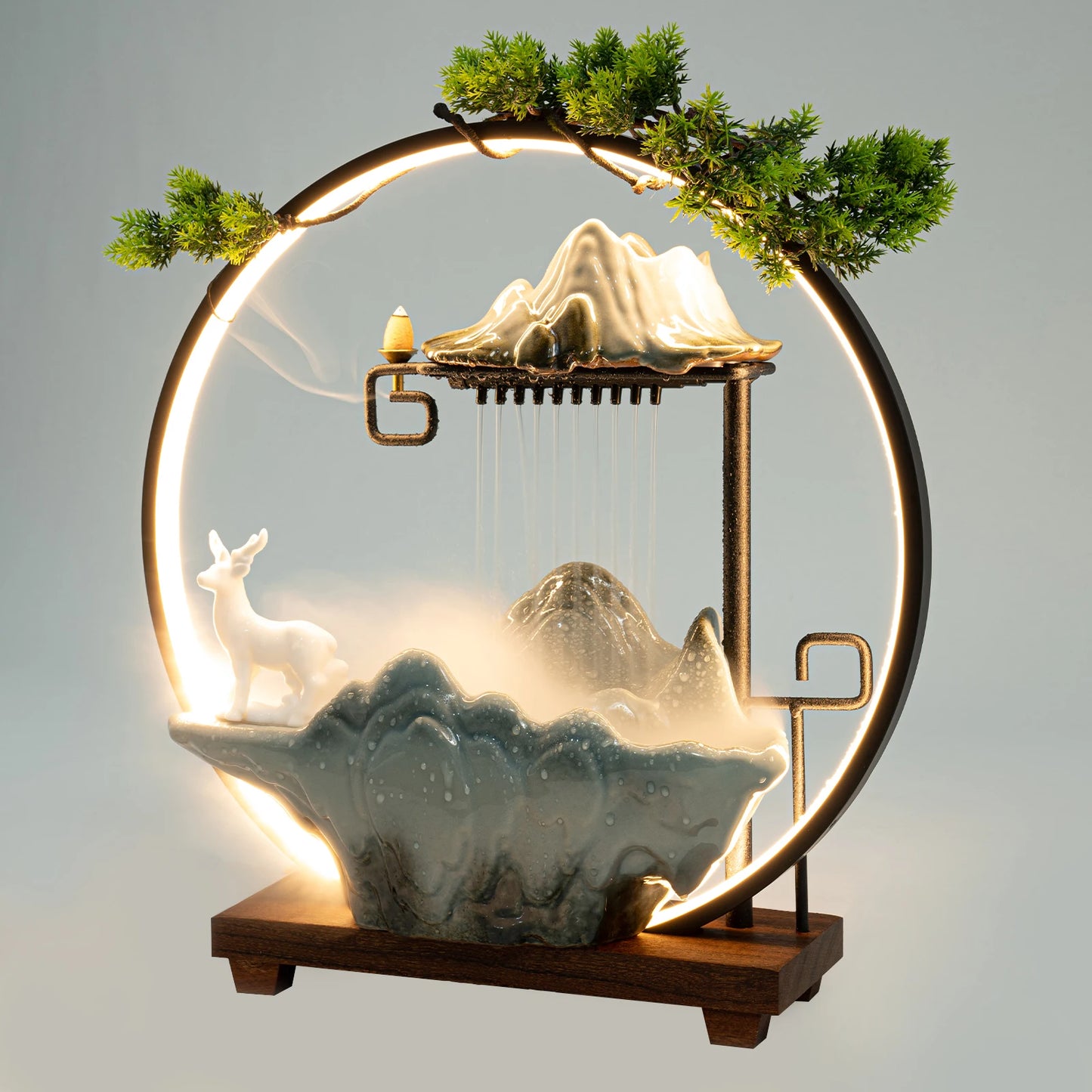 Tabletop Fountain with LED Lights Indoor Rockery Waterfall Decor