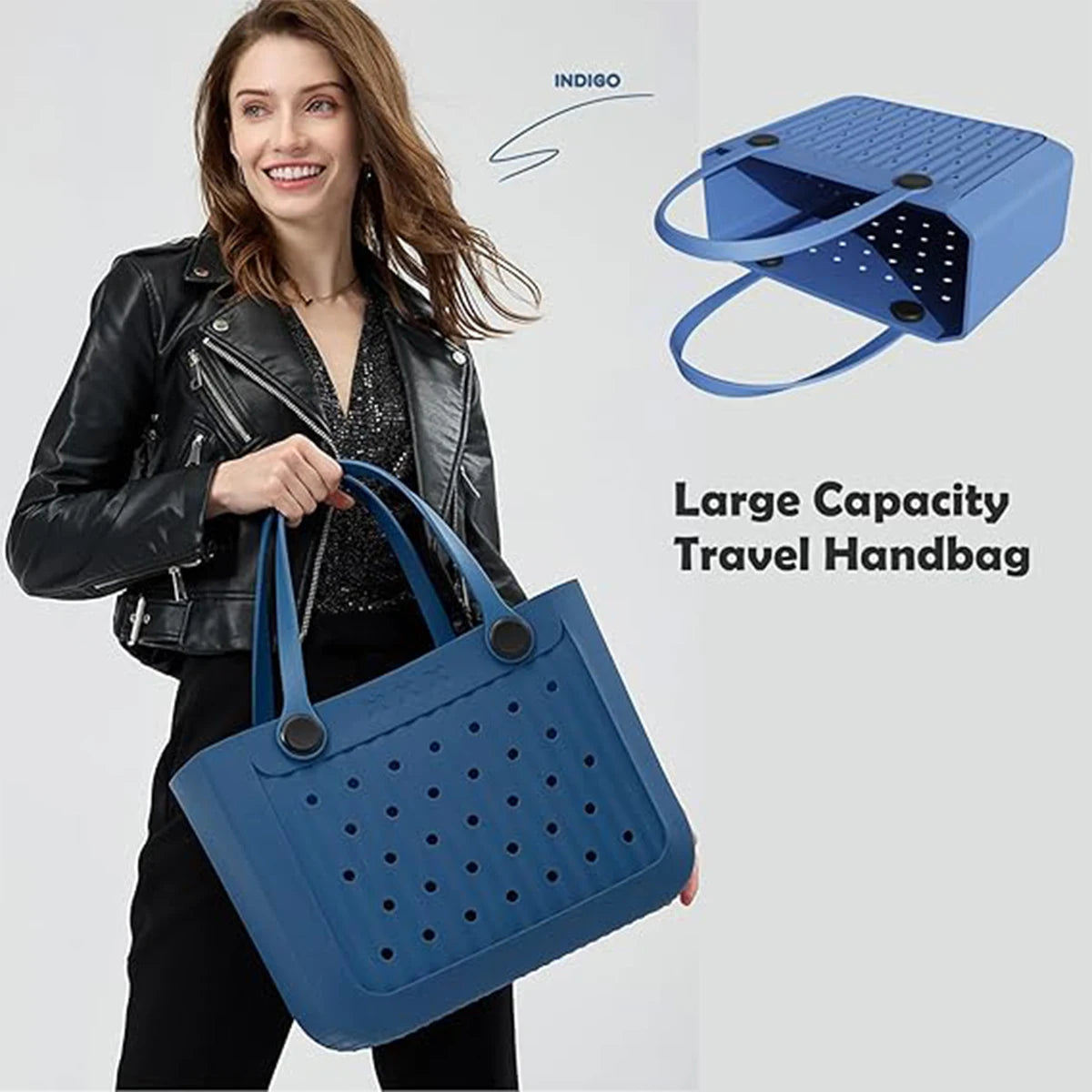 Waterproof EVA Beach Tote Bag Large Washable Rubber Travel Handbags for Sports Outdoor Anti-Tip Gift for Women