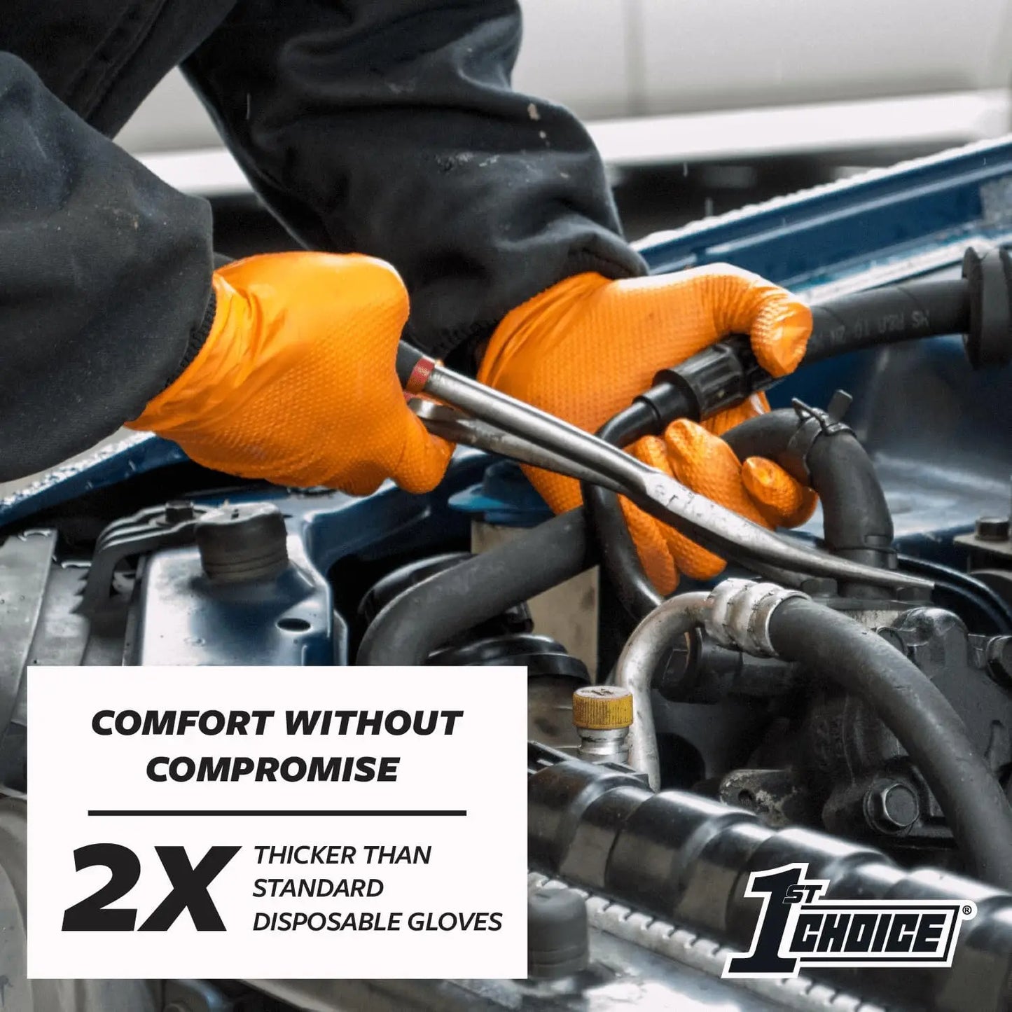 1st Choice 6 mil Nitrile Gloves, Mechanic Gloves Disposable Latex Free, Nitrile Disposable Gloves with Raised Diamond Texture