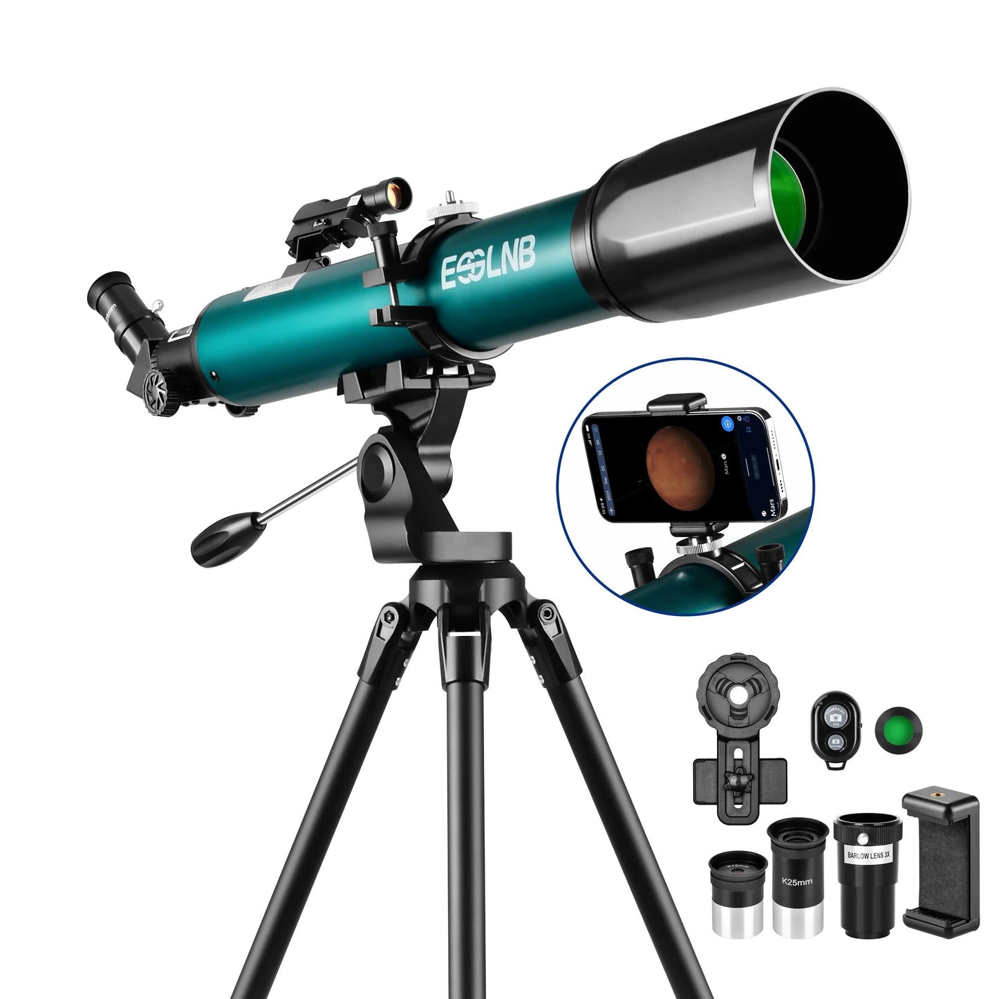 70080 Astronomical Telescope 80mm Lens 210X Moon Watching Mobile Holder Stargazing App for Adults and Kids Gift