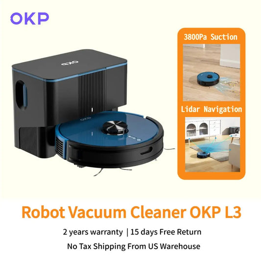 OKP L3 Robot Vacuum Cleaner with Self Empty Base 3800Pa Suction Lidar Navigation 5L Dust Bag Cleaning for Up to 10 Weeks