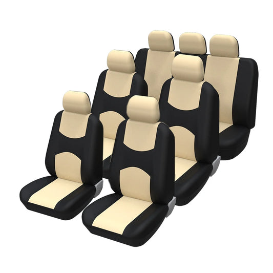 Car Seat Cover Airbag Compatible Ventilation Cloth Beige Universal Interior Accessories for 1 to 7 Seats