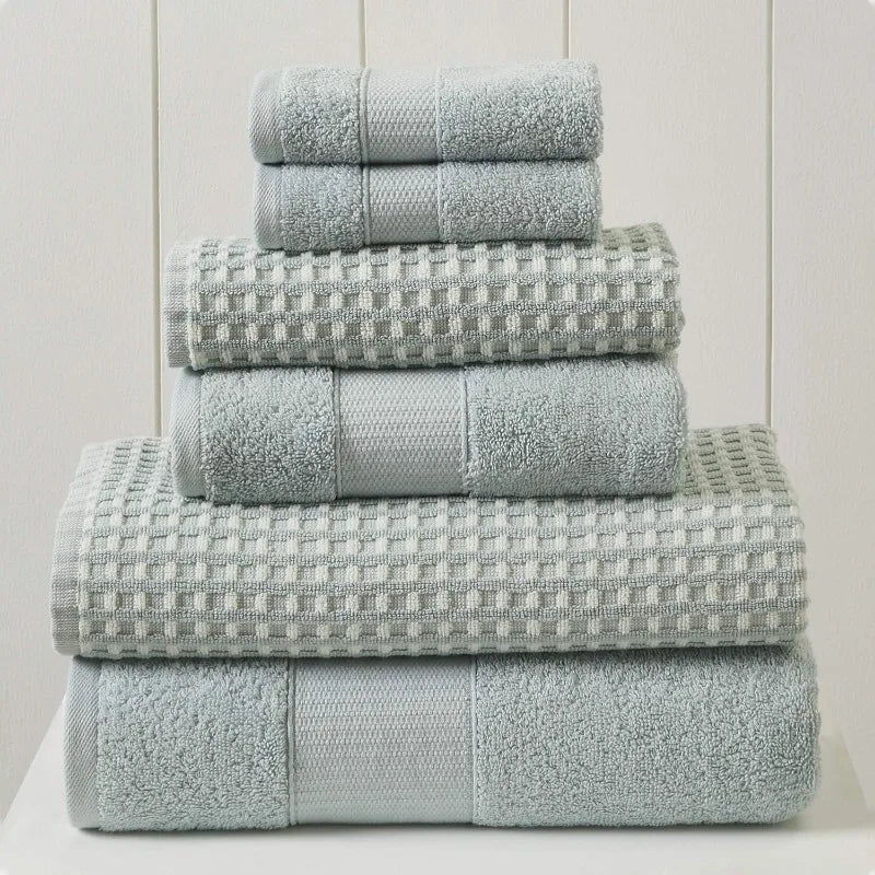 6-Piece Yarn Dyed Cobblestone Jacquard Towel Set Flax