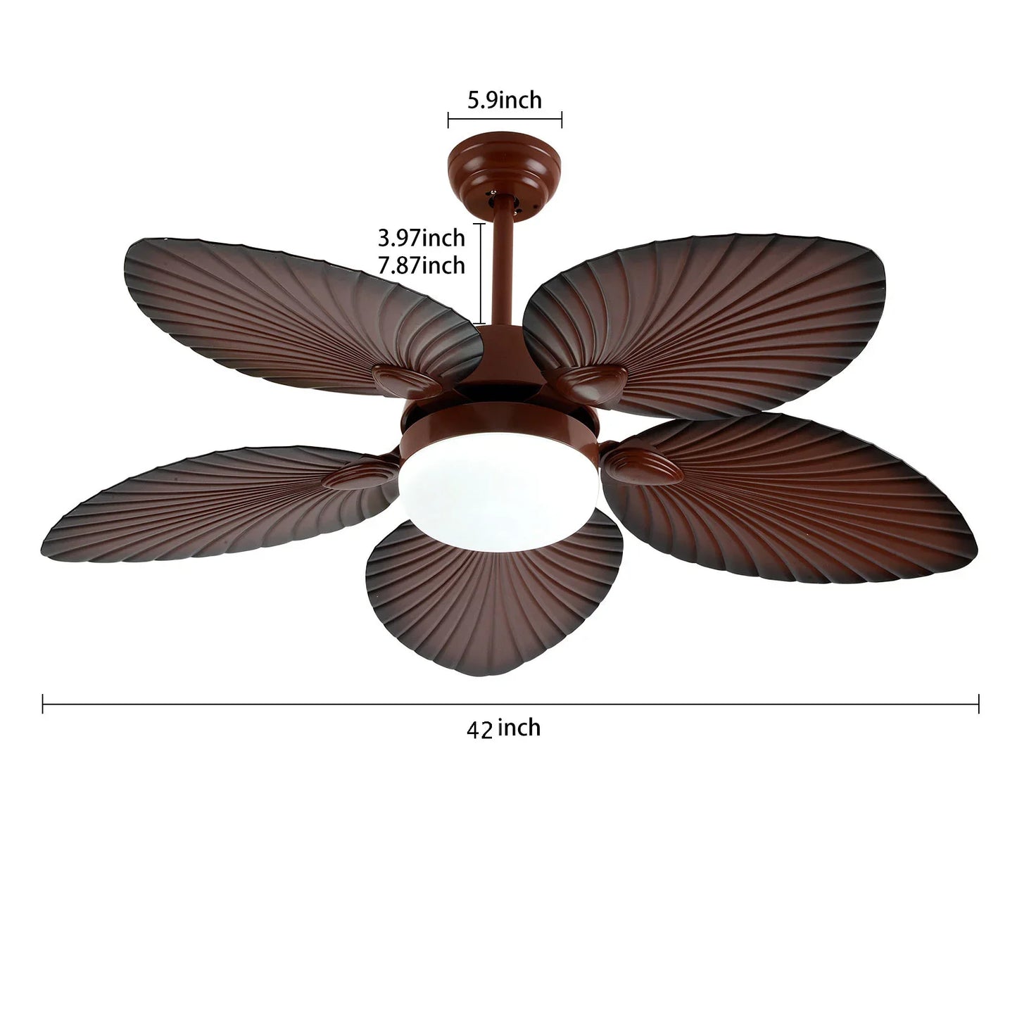 42 Inch Ceiling Fan with Light LED Palm Leaf Chandelier 5 Blade Fan Lamp with Remote Control for Living Room Bedroom