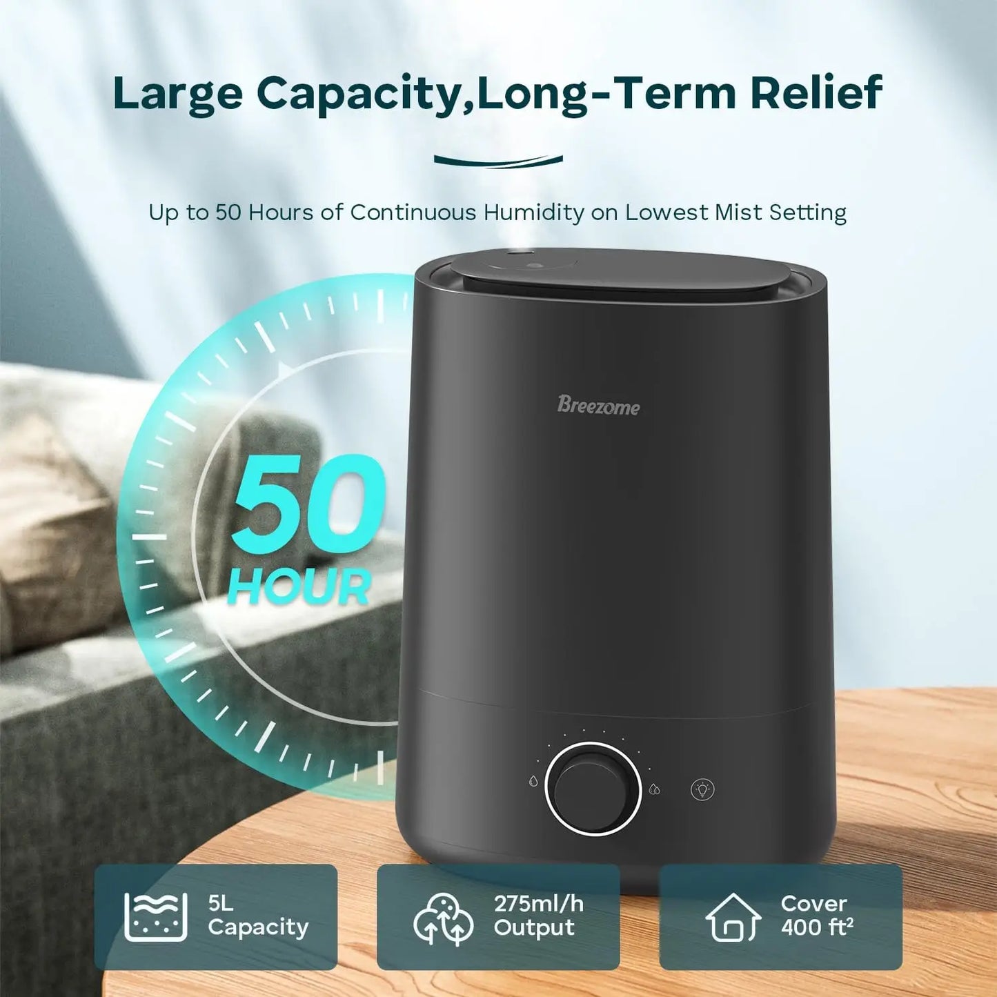 Ultrasonic 5L Humidifier 400ft² Aroma Essential Oil 30dB