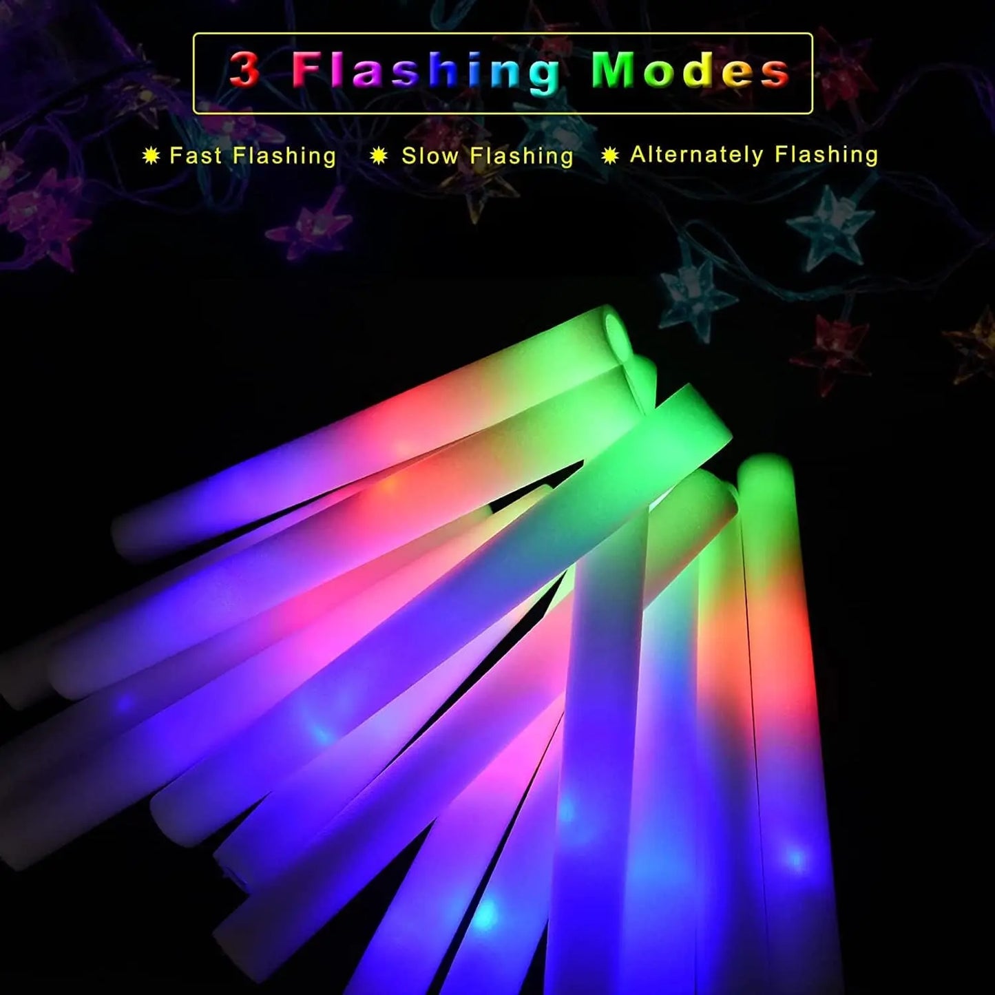 30Pcs Foam Glow Sticks with 3 Modes Colorful Led Flashing