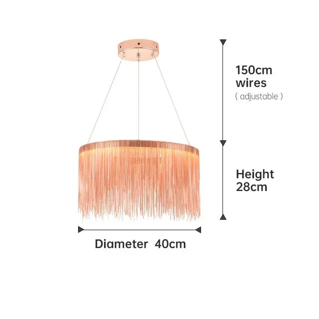 Ceiling Chandelier Gold Chains Remote Modern Tassel Aluminum Chain LED Pendant Light Kitchen Living Room Hanging Lamp