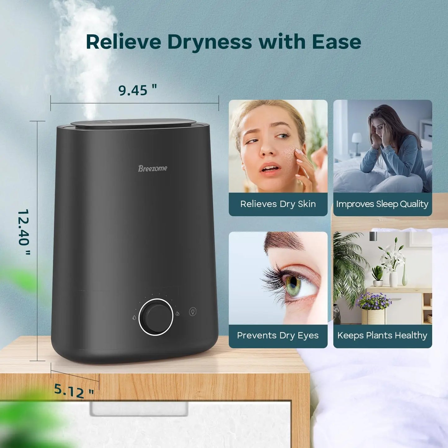 Ultrasonic 5L Humidifier 400ft² Aroma Essential Oil 30dB