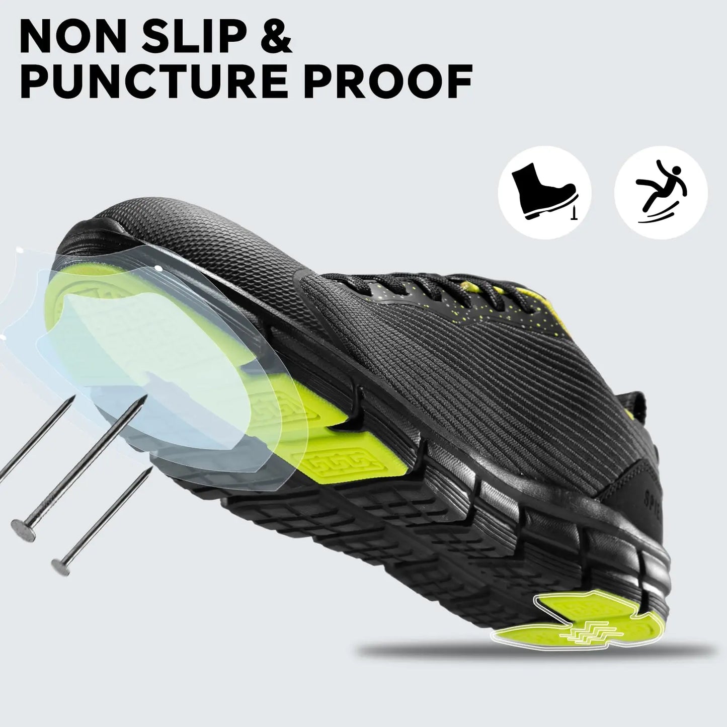 Spiez Women's Waterproof Safety Shoes Composite Toe Lightweight Anti Slip Work Sports Shoes Black Green US4-13