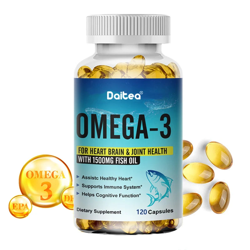 Daitea OMEGA-3, fish oil Including EPA and DHA, Helps Brain, Heart, Immune System,