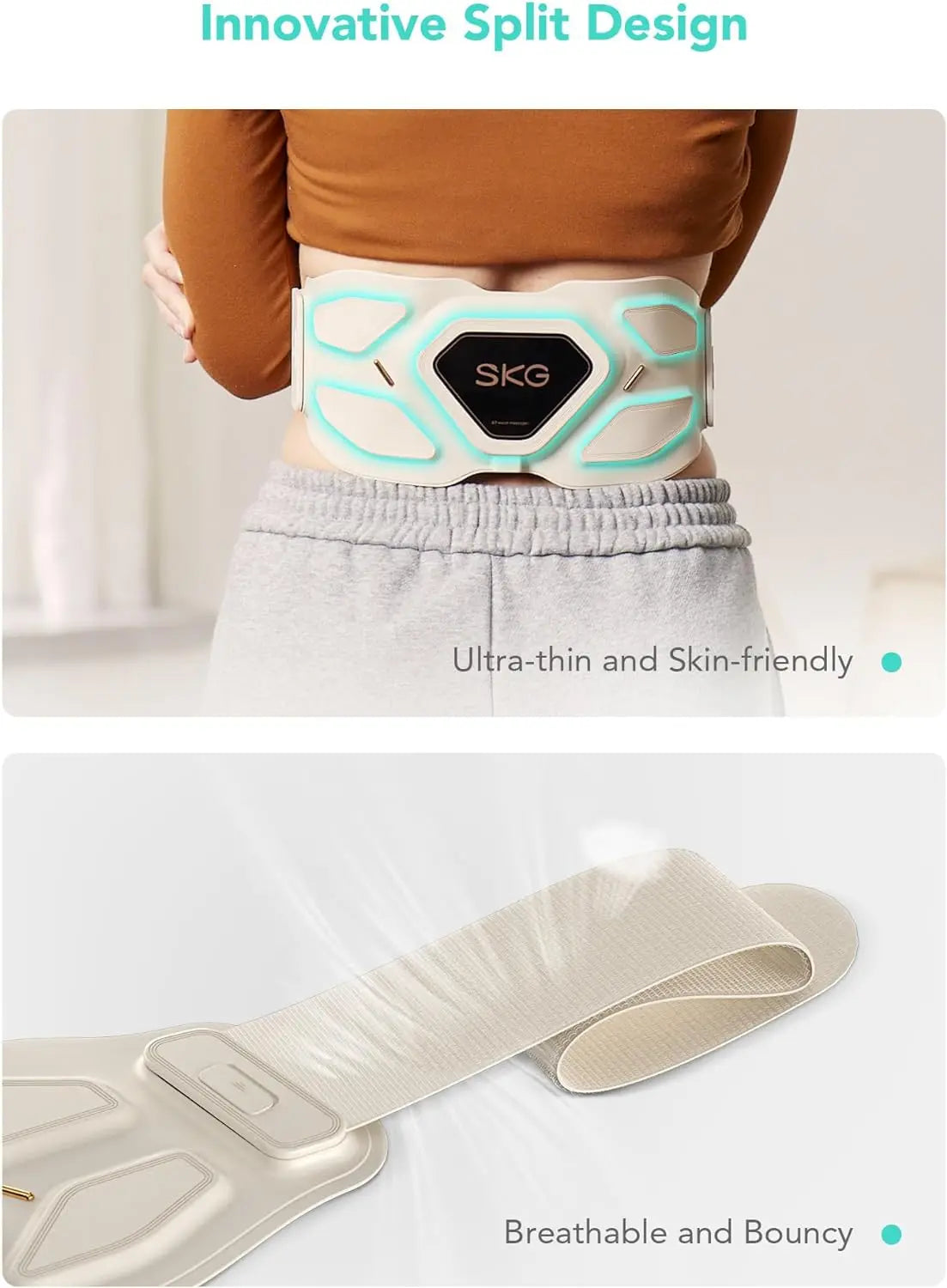 SKG Lower Back Massager for Pain Relief Adjustable Cordless Heating Pad Infrared Vibrating Back Massager Waist Lumbar Belt Gift