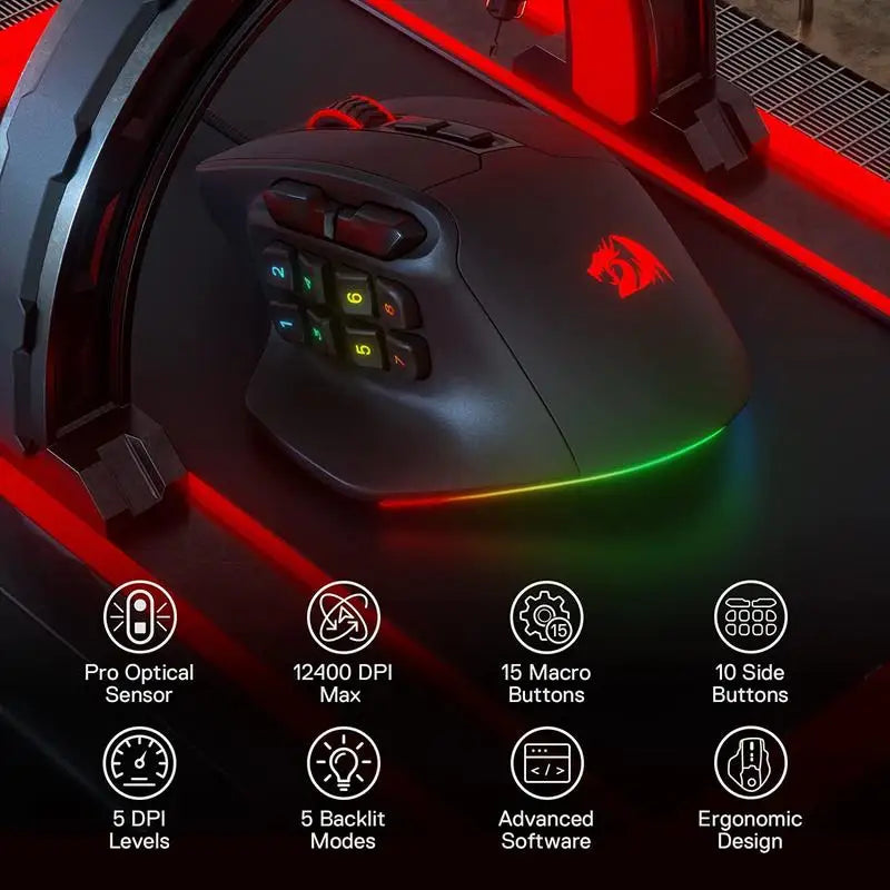 Redragon M811 Aatrox MMO Gaming Mouse,
