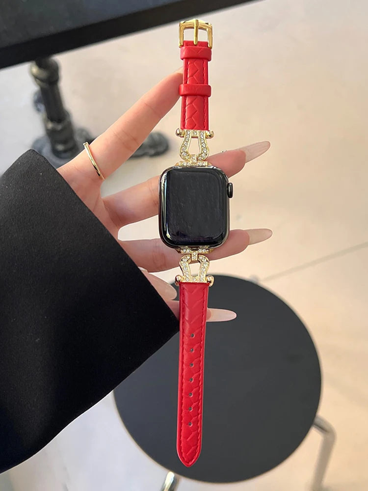 Luxury strap for Apple Watch Band 44mm 45mm 40mm-41mm 42 women Genuine Leather red Bracelet series 8 7 SE 6 5 4 Ultra 49mm bands