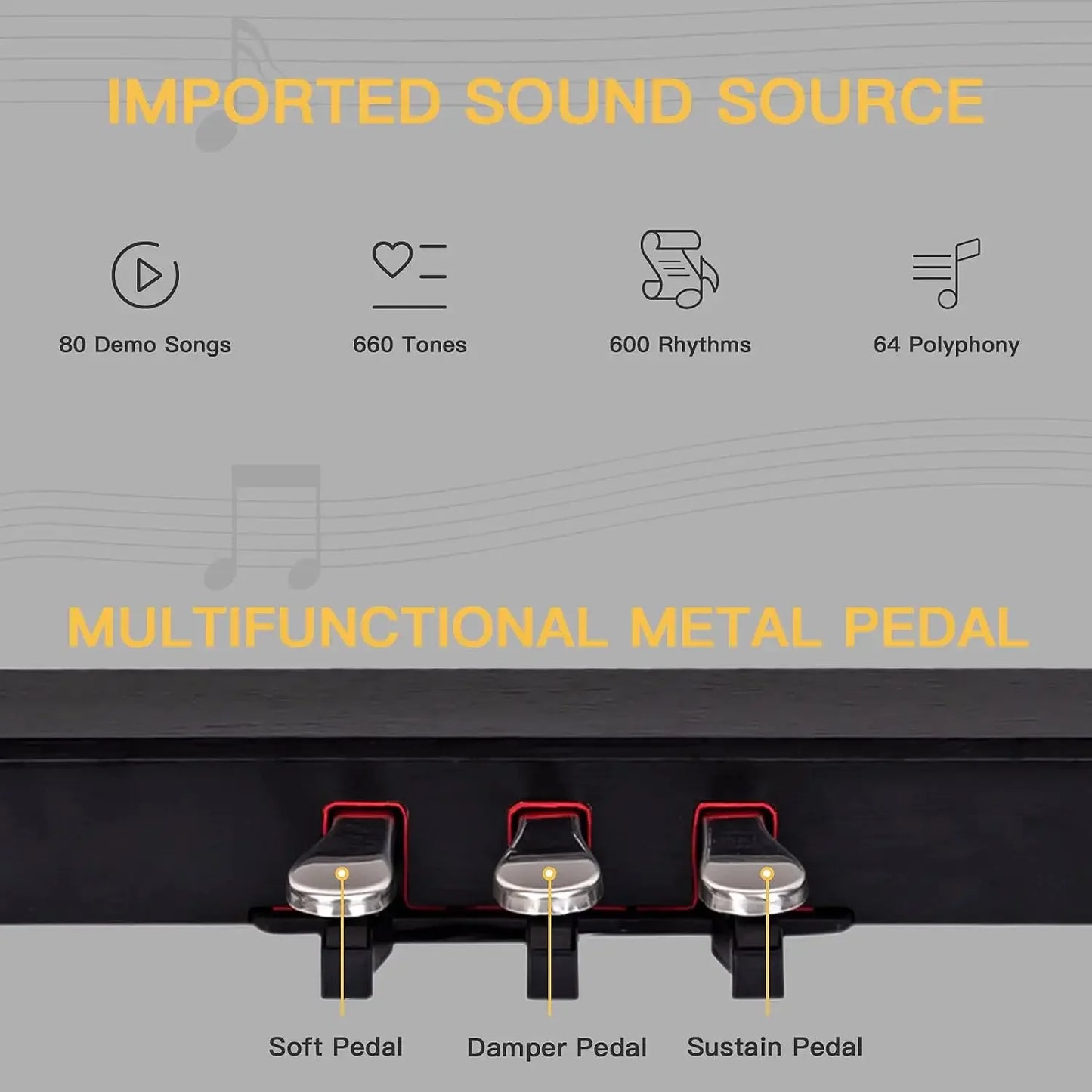 Full-Size Semi-Weighted Upright Flip Electric Keyboard Piano with 3 Pedal