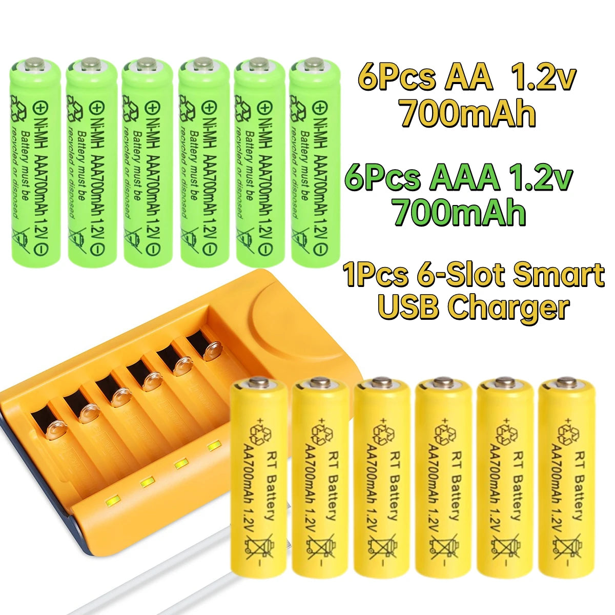 Skywolfeye 30pcs AA AAA NiMh 700mah Battery Set with Charger