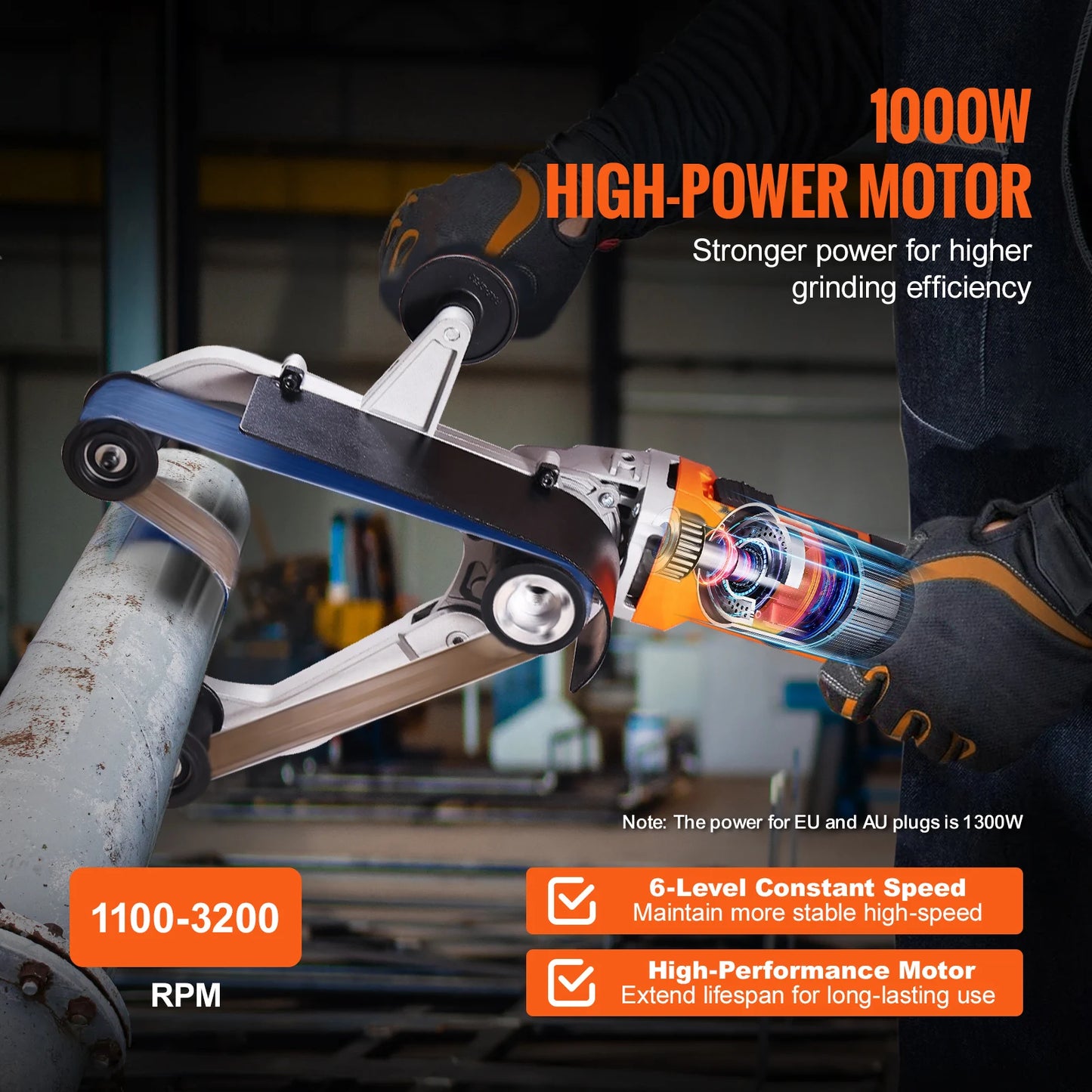 SucceBuy Pipe Tube Polisher Sander 1000W Belt Sander 100-3200RPM Rust Removal Machine with Sanding Belt Options