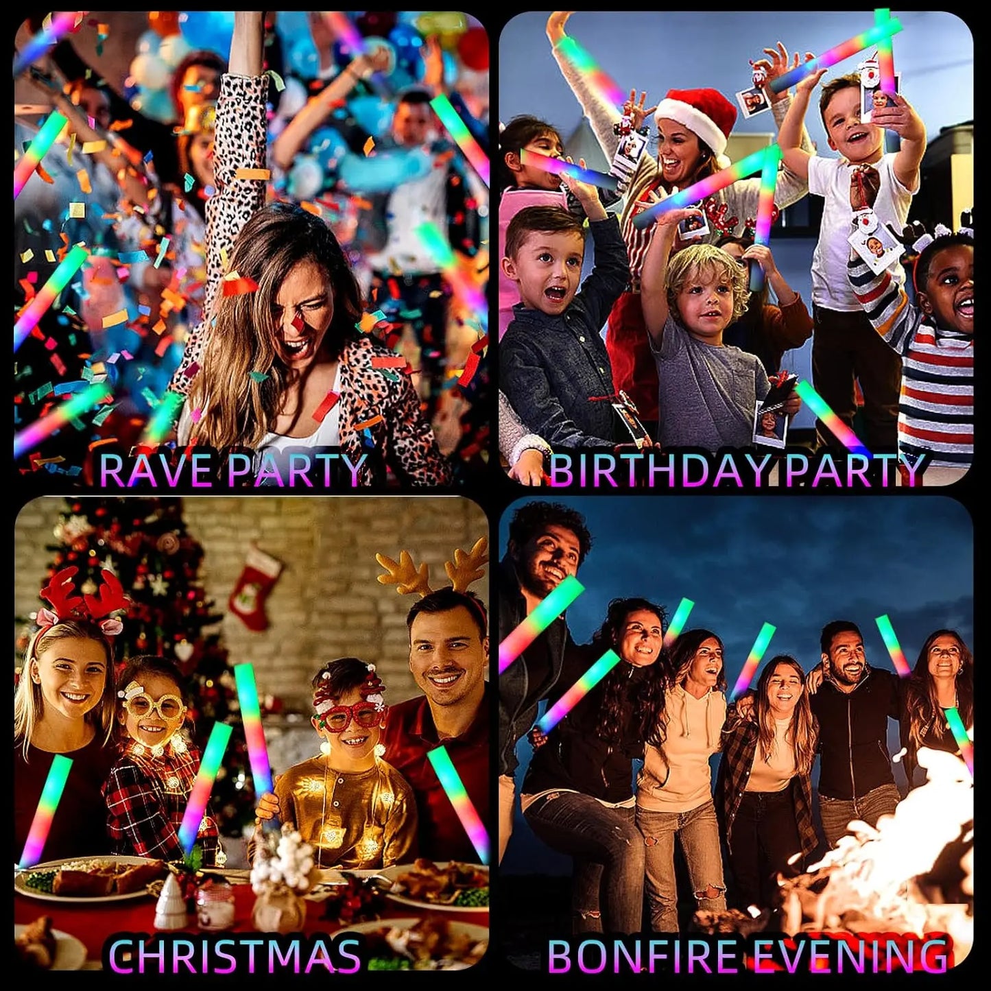 30Pcs Foam Glow Sticks with 3 Modes Colorful Led Flashing