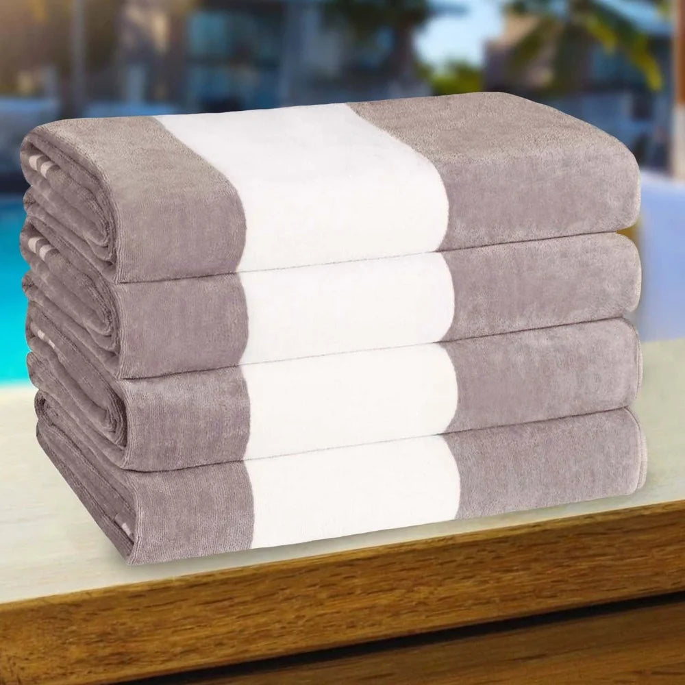Oversized 4 Piece Cotton Beach Towel Set Quick Dry Plush Coastal Striped Absorbent Soft Velour Ideal for Pool Spa and Vacation
