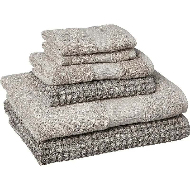 6-Piece Yarn Dyed Cobblestone Jacquard Towel Set Flax