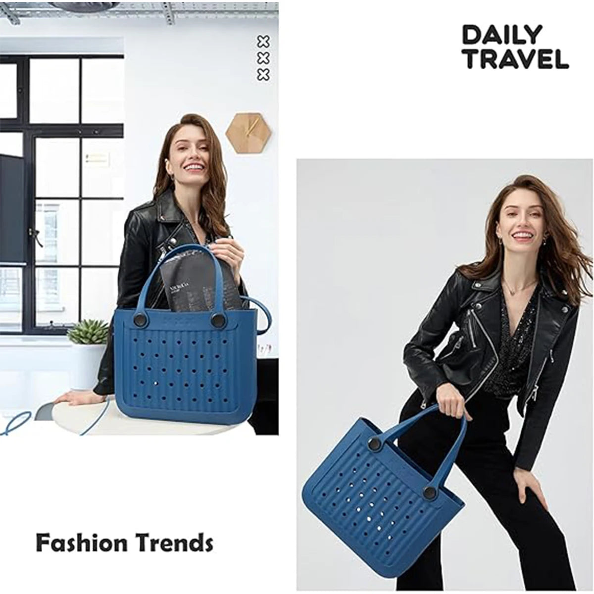 Waterproof EVA Beach Tote Bag Large Washable Rubber Travel Handbags for Sports Outdoor Anti-Tip Gift for Women