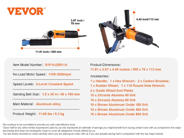 SucceBuy Pipe Tube Polisher Sander 1000W Belt Sander 100-3200RPM Rust Removal Machine with Sanding Belt Options