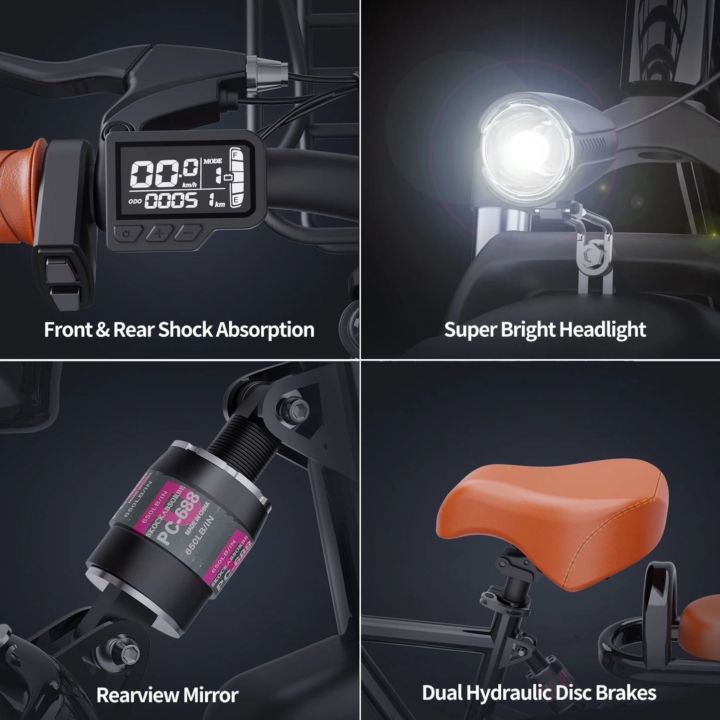 RIDSTAR 1500W 30MPH 30-70Miles 48V 15.6AH Removable Battery Electric Bike 20 Inch x 4 Inch Fat Tire Commuting Two Seater for Adults