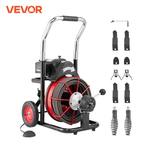VEVOR Drain Cleaner Machine 100FT Auto Feed Sewer Snake Auger with Wheels 550W Portable Drain Cleaning Machine for Pipes
