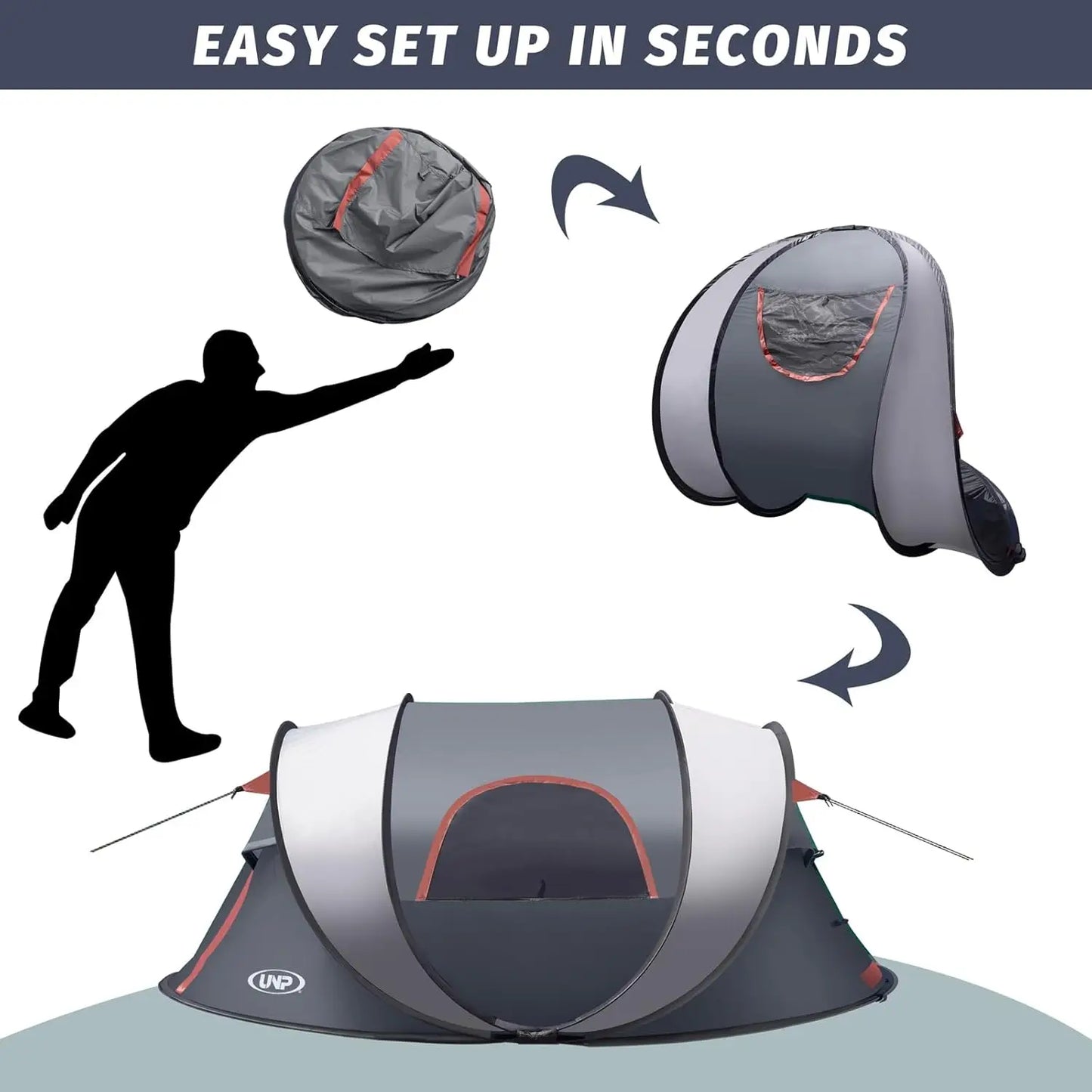 Pop Up Tent for 3 Persons Instant Portable Beach Tent Easy Setup Shade Tent with 2 Doors for Camping and Hiking