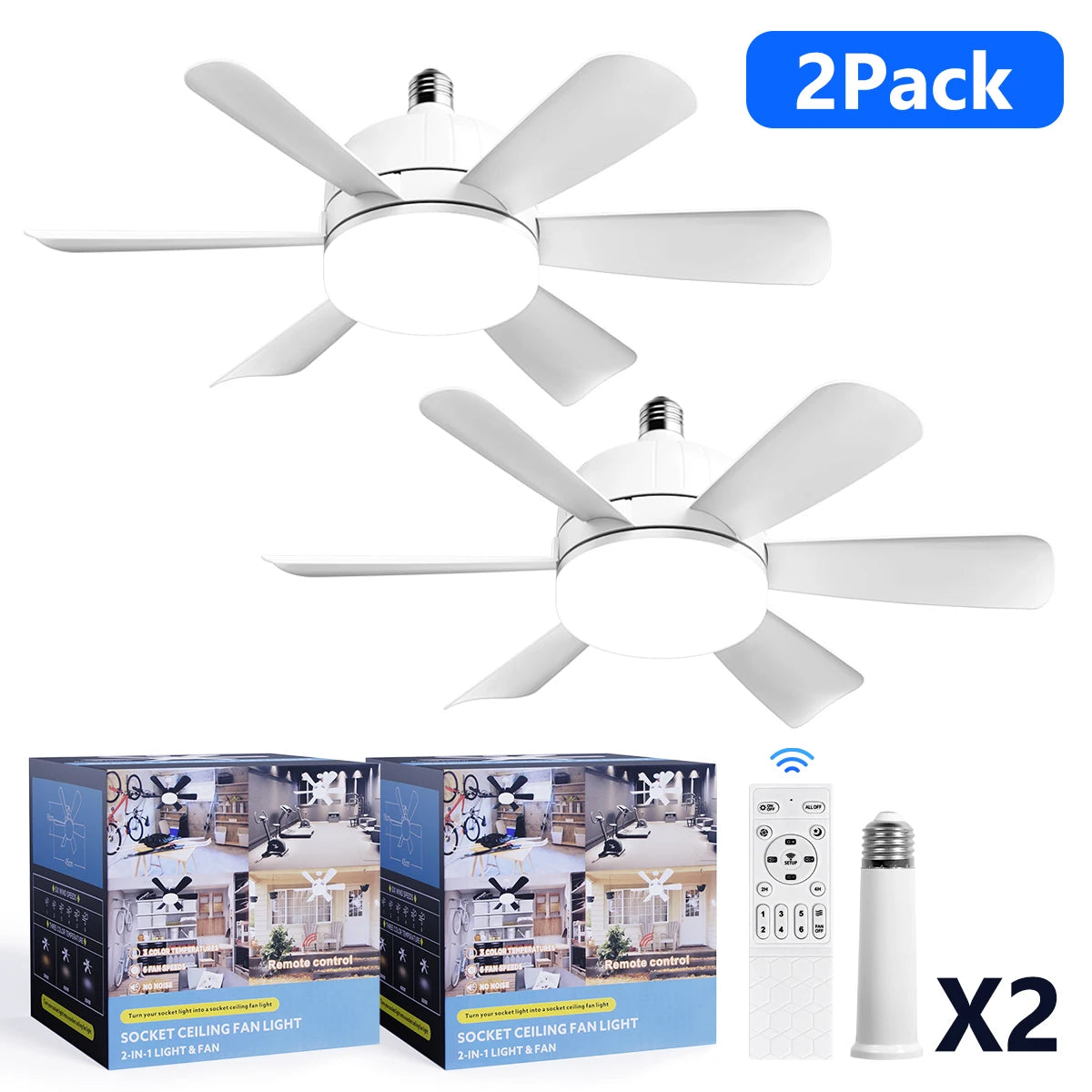 Socket Fan Light With Remote, Screw Ceiling Fans