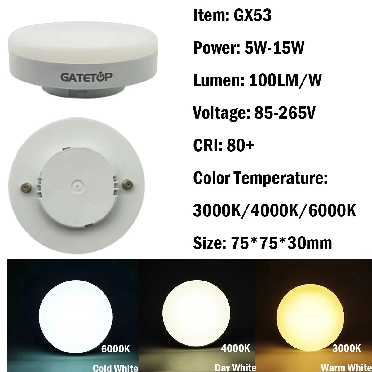 10PCS 5W 7W 9W 12W 15W LED Spotlight GX53 Without Flicker