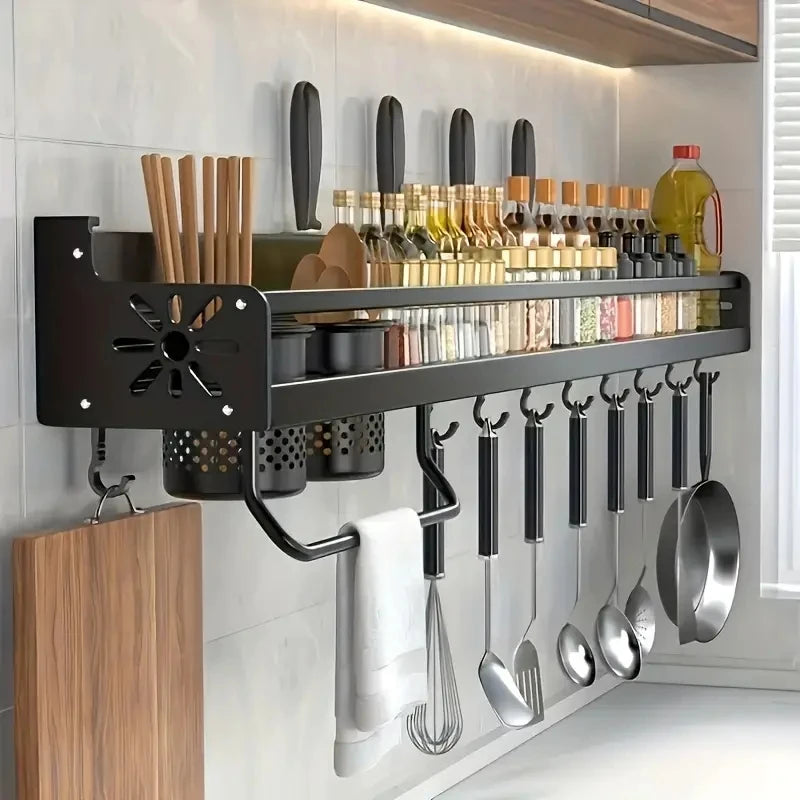 Kitchen Spice Knife Holder Storage Rack Wall Mounted Shelf