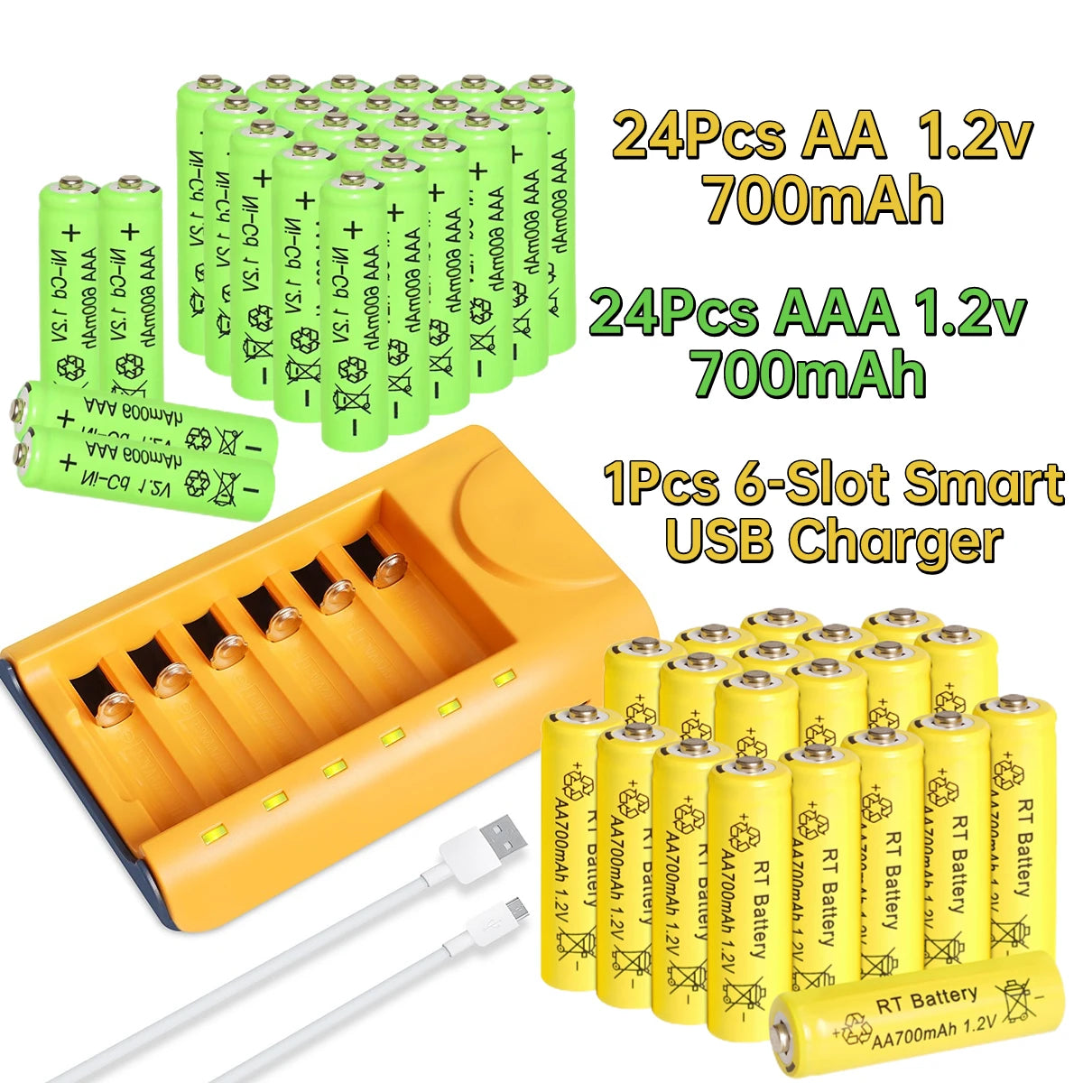 Skywolfeye 30pcs AA AAA NiMh 700mah Battery Set with Charger