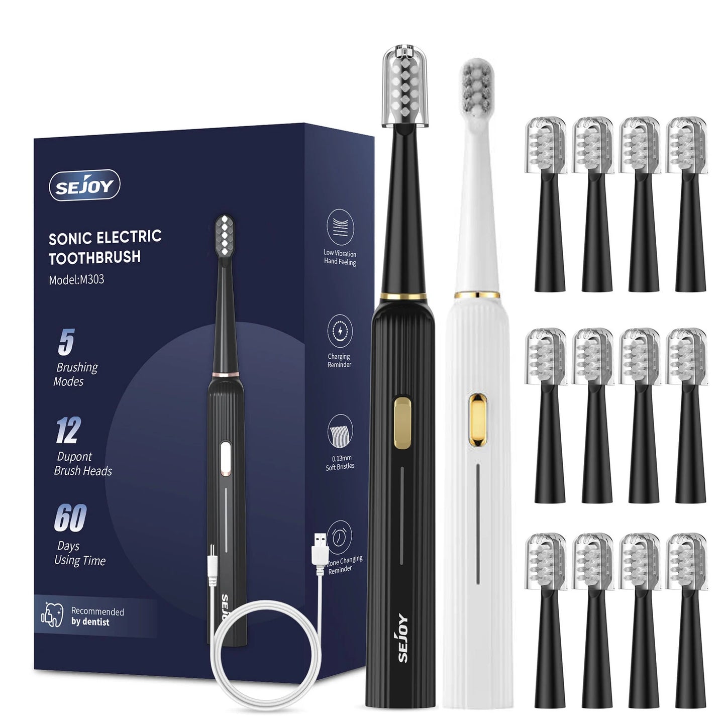 Sejoy Electric Toothbrush with 12 Brush Heads