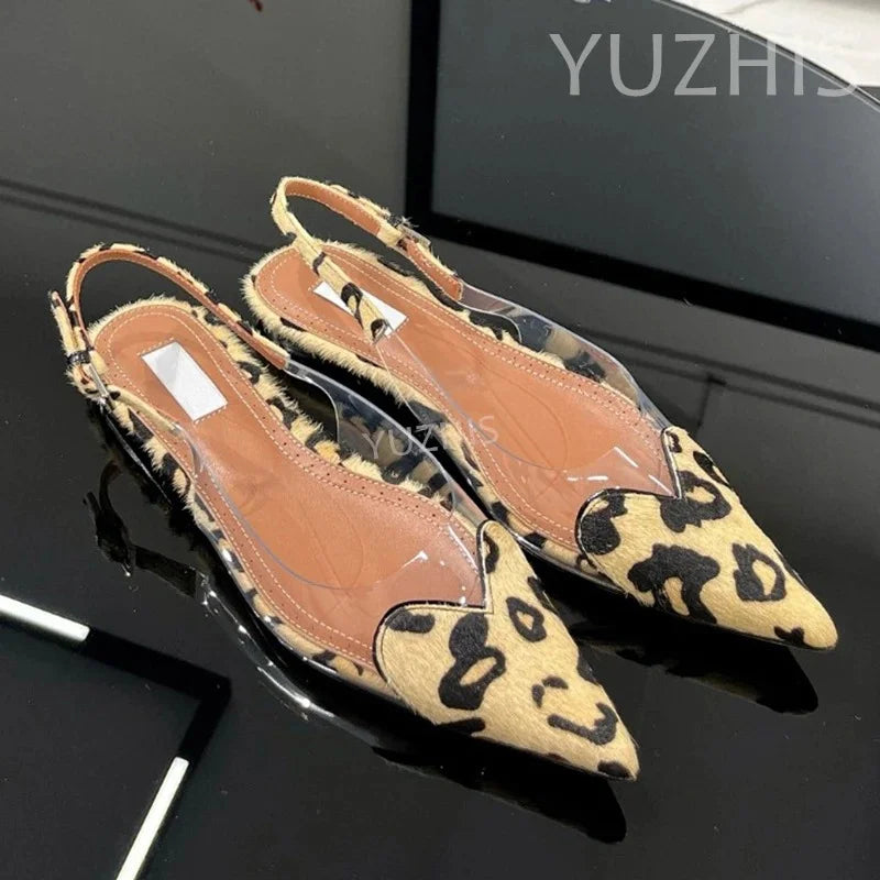 Patent Leather PVC Pointed Toe Summer Shoes for Women with Back Buckle Strap Shallow Heels Luxury Party Dress Wedding Sandals